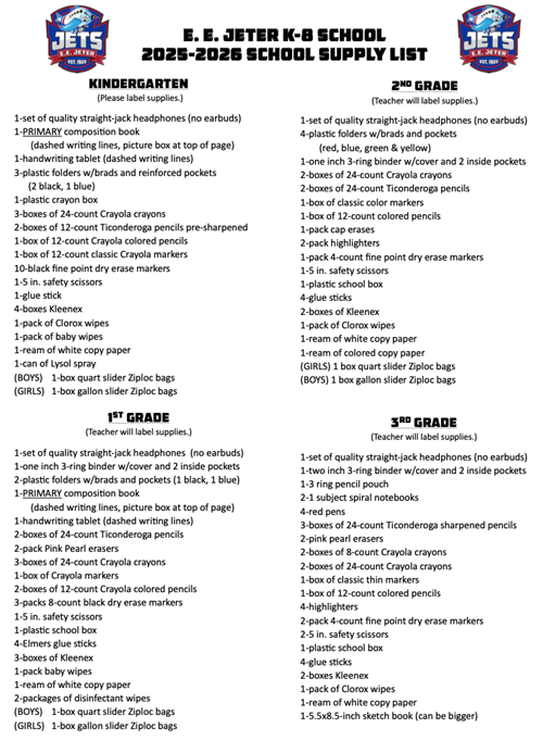 2025-2026 Jeter Supply List